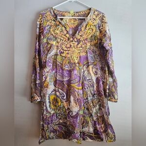 Colorful Paisley Tunic Top 100% Cotton Natural Fibers